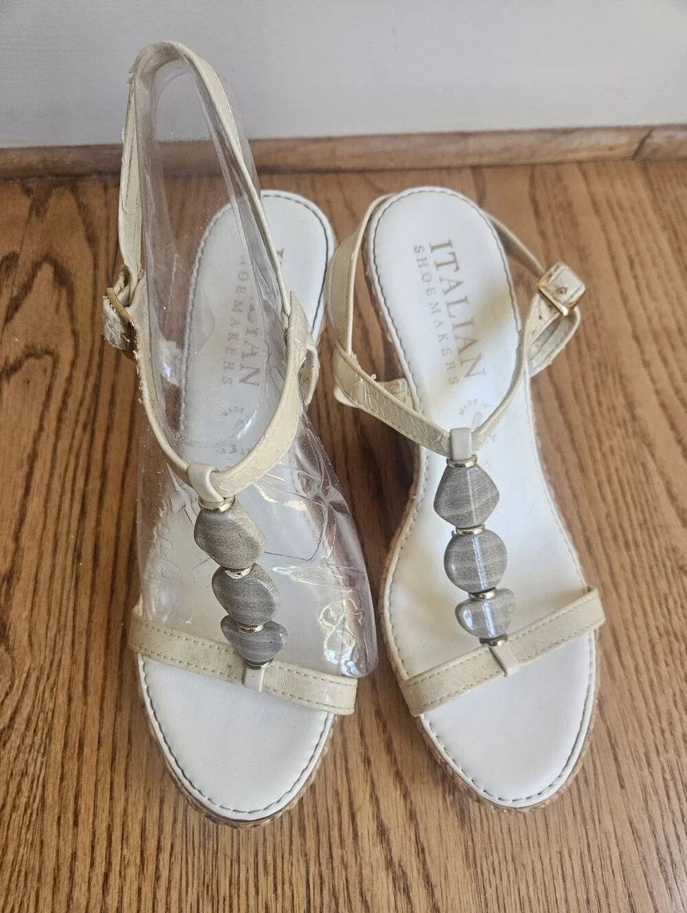 Italian Shoemakers Cream Wedge Sandals